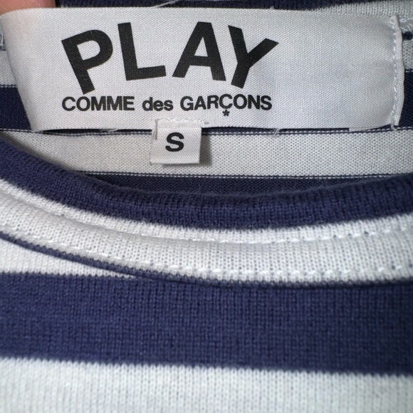 Commes des Garcons PLAY Navy and White Striped Long Sleeved Shirt Size Small - Picture 4 of 7